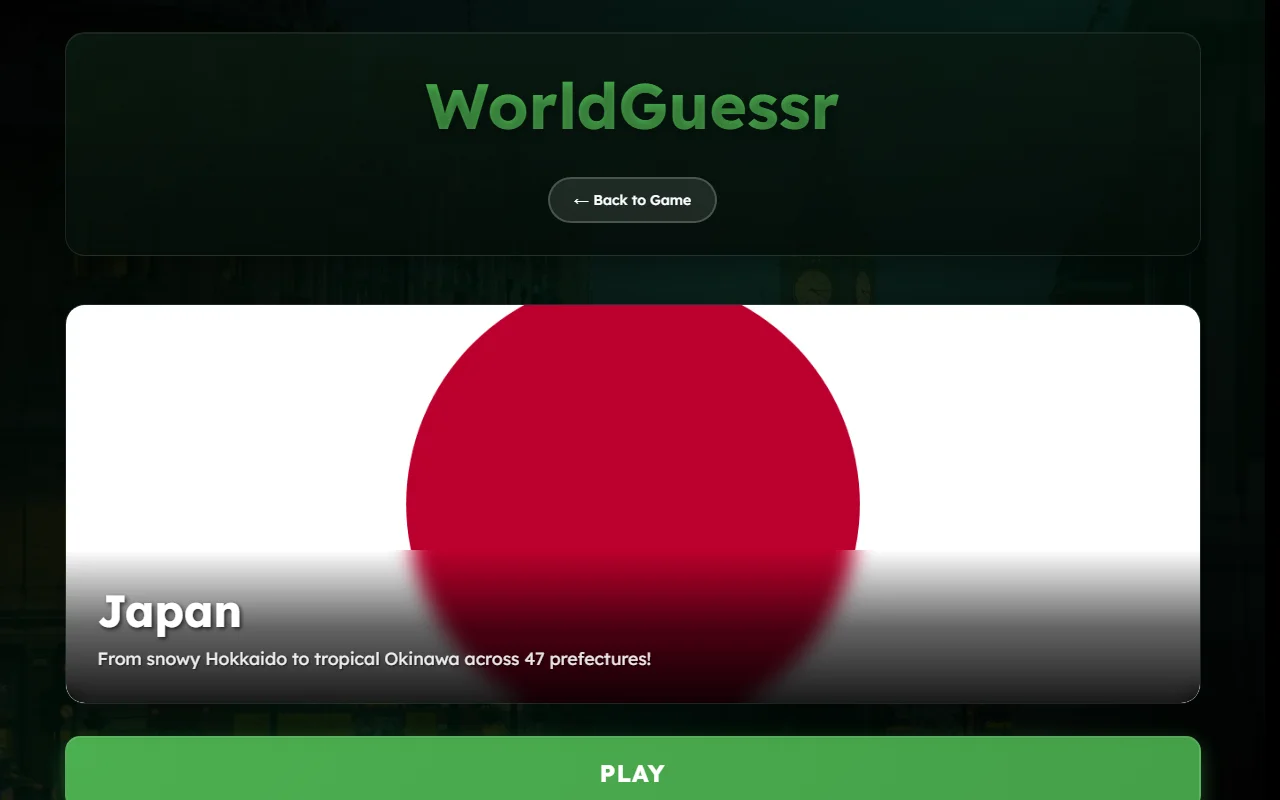 A single map's page on WorldGuessr with its description and play button